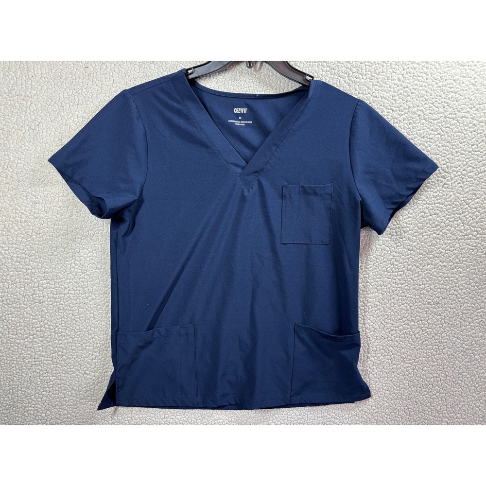 Cozyfit Scrub Top Women's M Navy Blue V-Neck 3 Pocket Soft Stretch Medical Nurse